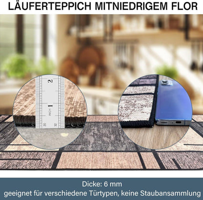 WTHYGB Teppich Läufer Flur rutschfest 80x120 cm Beige Kariert waschbar & weich