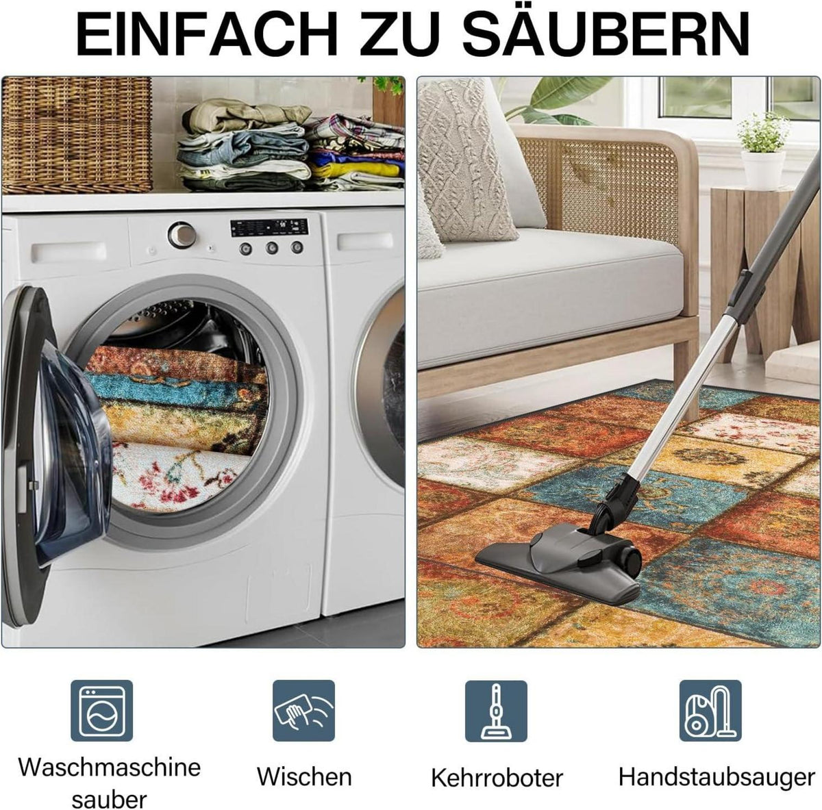 Teppich Läufer Flur rutschfest 80x150 cm Waschbar Modern Retro