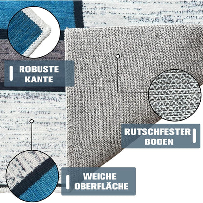Rutschfester Teppichläufer Blau kariert 60x150cm waschbar