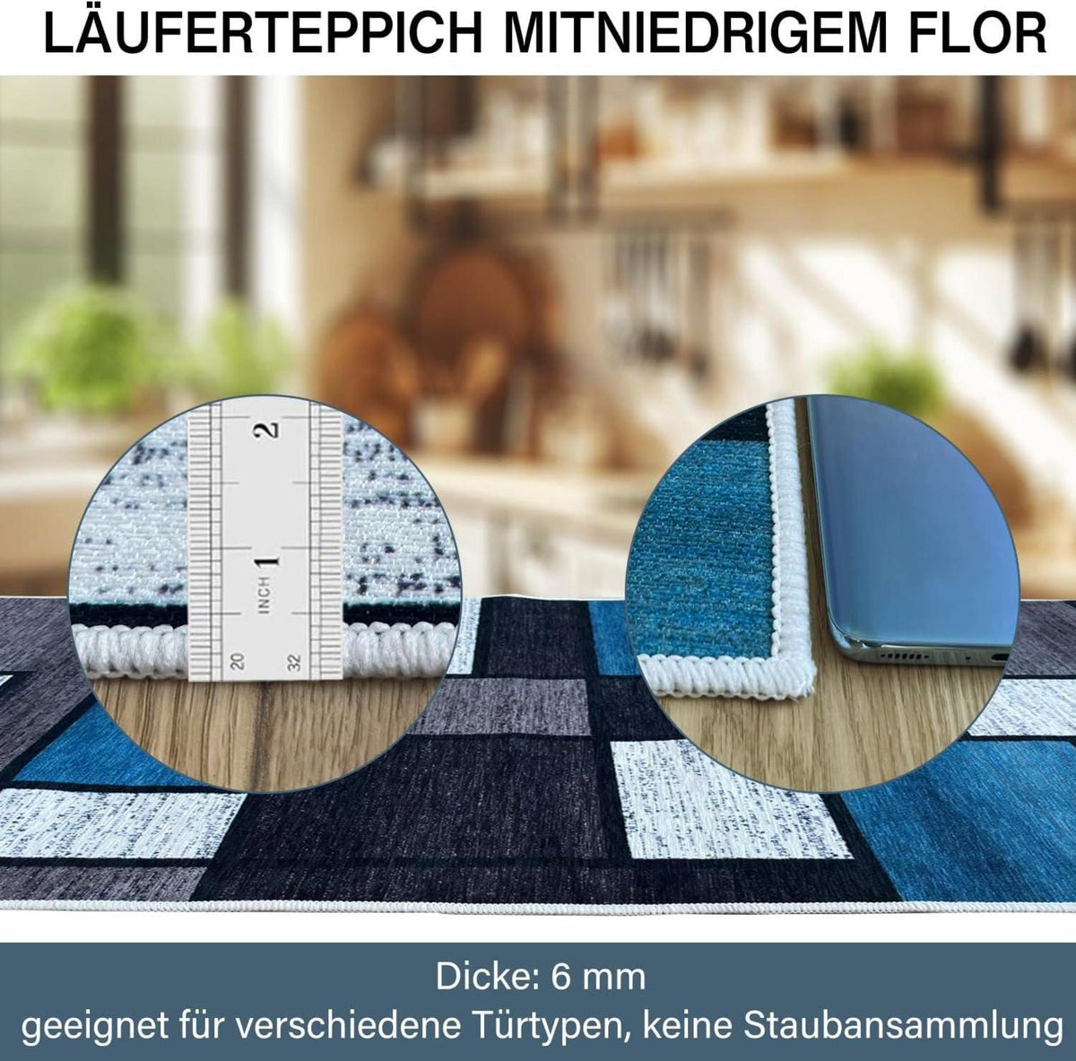 Teppichläufer Flur rutschfest blau 60x150 cm modern waschbar