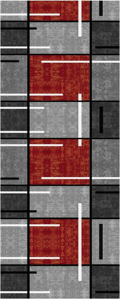 WTHYGB Teppich Läufer Flur rutschfest 60x150cm Rot Kariert