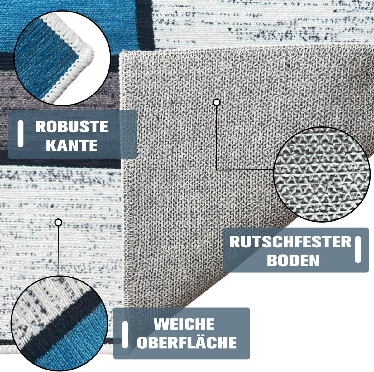 Modernes WTHYGB Teppich Läufer 80x150 cm Blau Kariert
