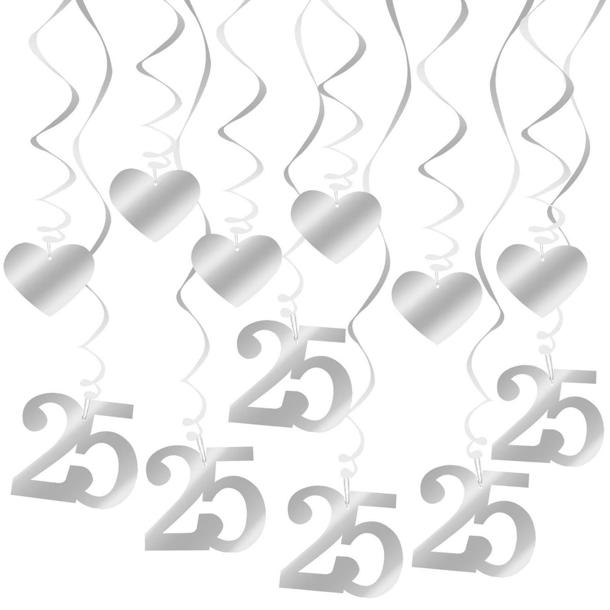 Silberhochzeit Deko Set | 18-teilige Girlande & Spiralen