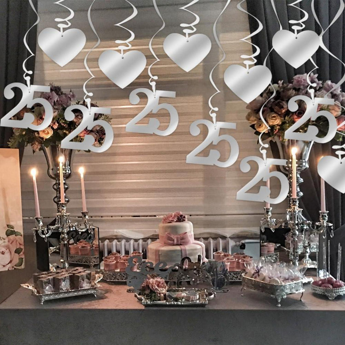 Silberhochzeit Deko Set | 18-teilige Girlande & Spiralen