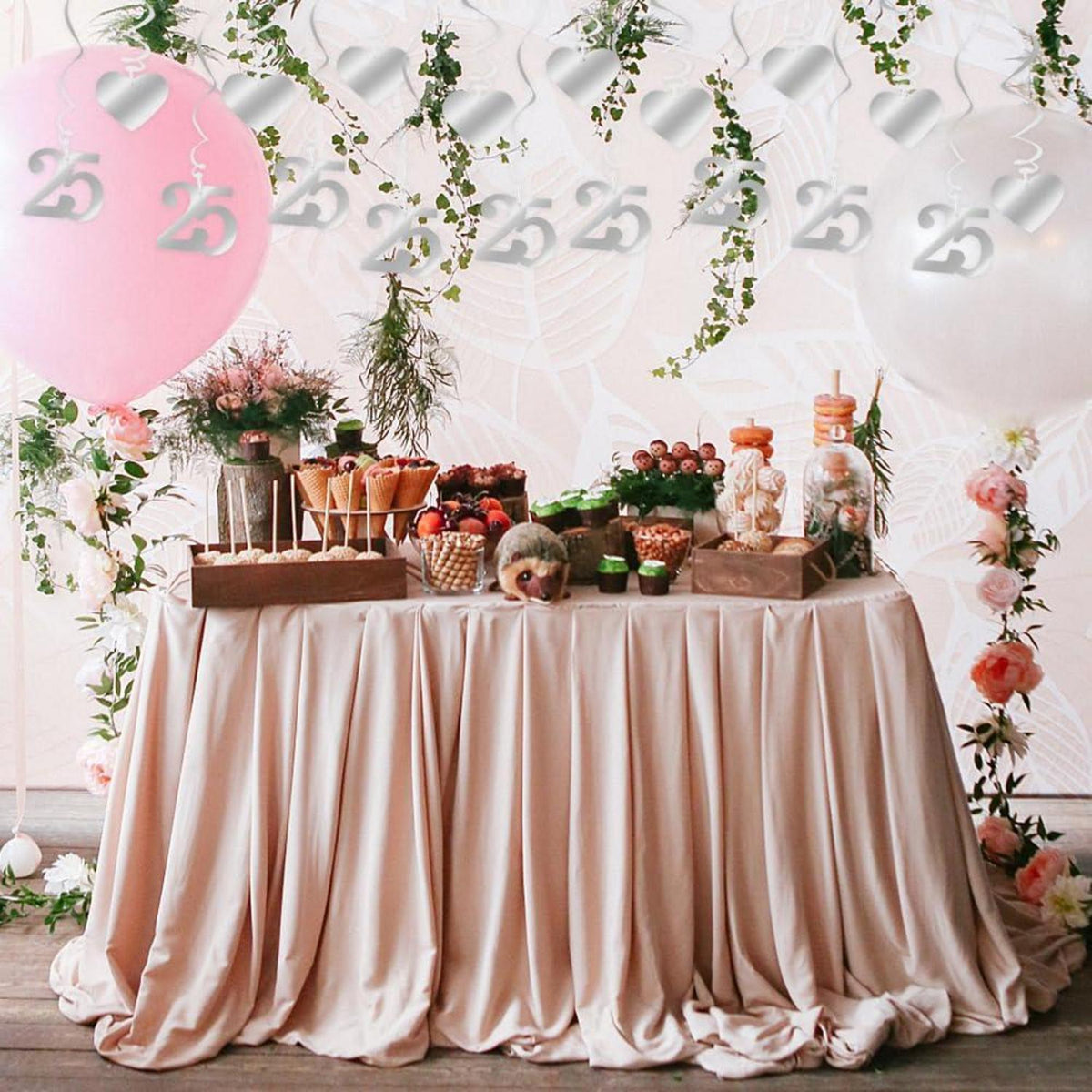 Silberhochzeit Deko Set | 18-teilige Girlande & Spiralen