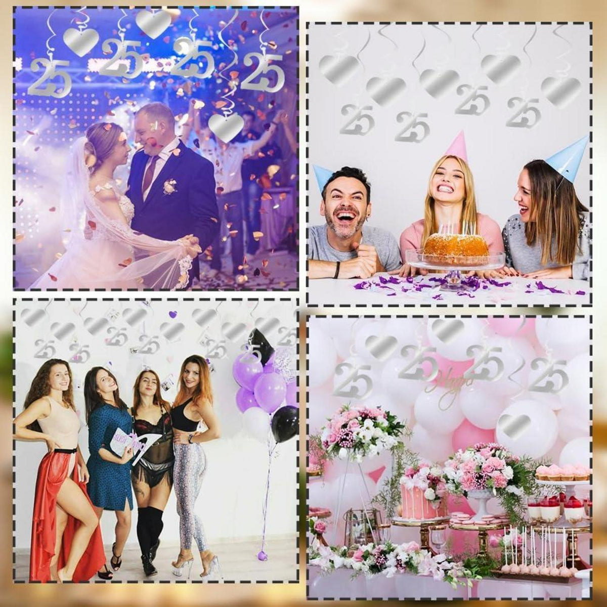 Silberhochzeit Deko Set | 18-teilige Girlande & Spiralen