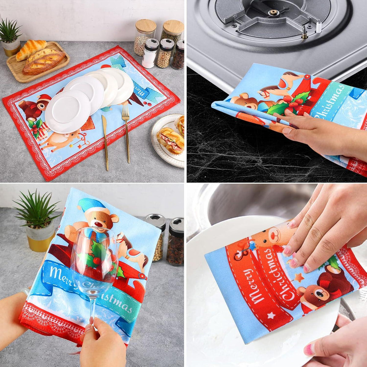 Set 5 Küchentücher Weihnachtsdeko Mikrofaser Tee Kaffee Bar