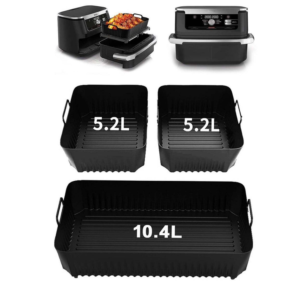 Silikonform Set für Heißluftfritteuse – 10.4L & 2x 5.2L