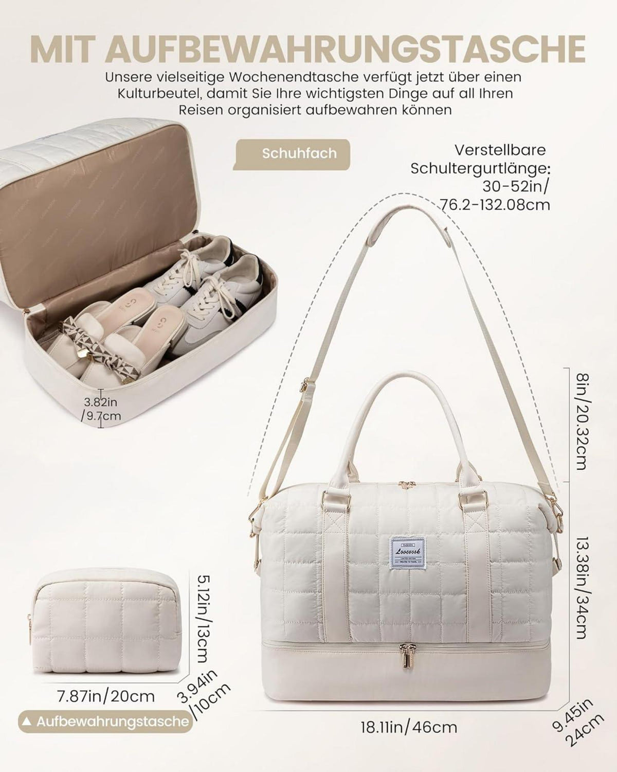 Leichte LOVEVOOK Damen Reisetasche mit Schuhfach, Nassfach