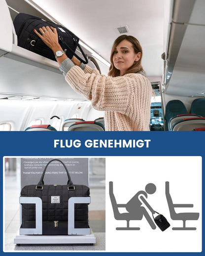 Reisetasche Damen Weekender Handgepäck Schwarz mit Schuhfach & Nassfach