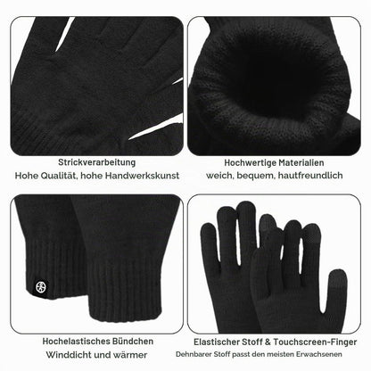 3-teiliges Winterset: Mütze, Schal & Touchscreen-Handschuhe