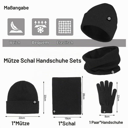 3-teiliges Winterset: Mütze, Schal & Touchscreen-Handschuhe