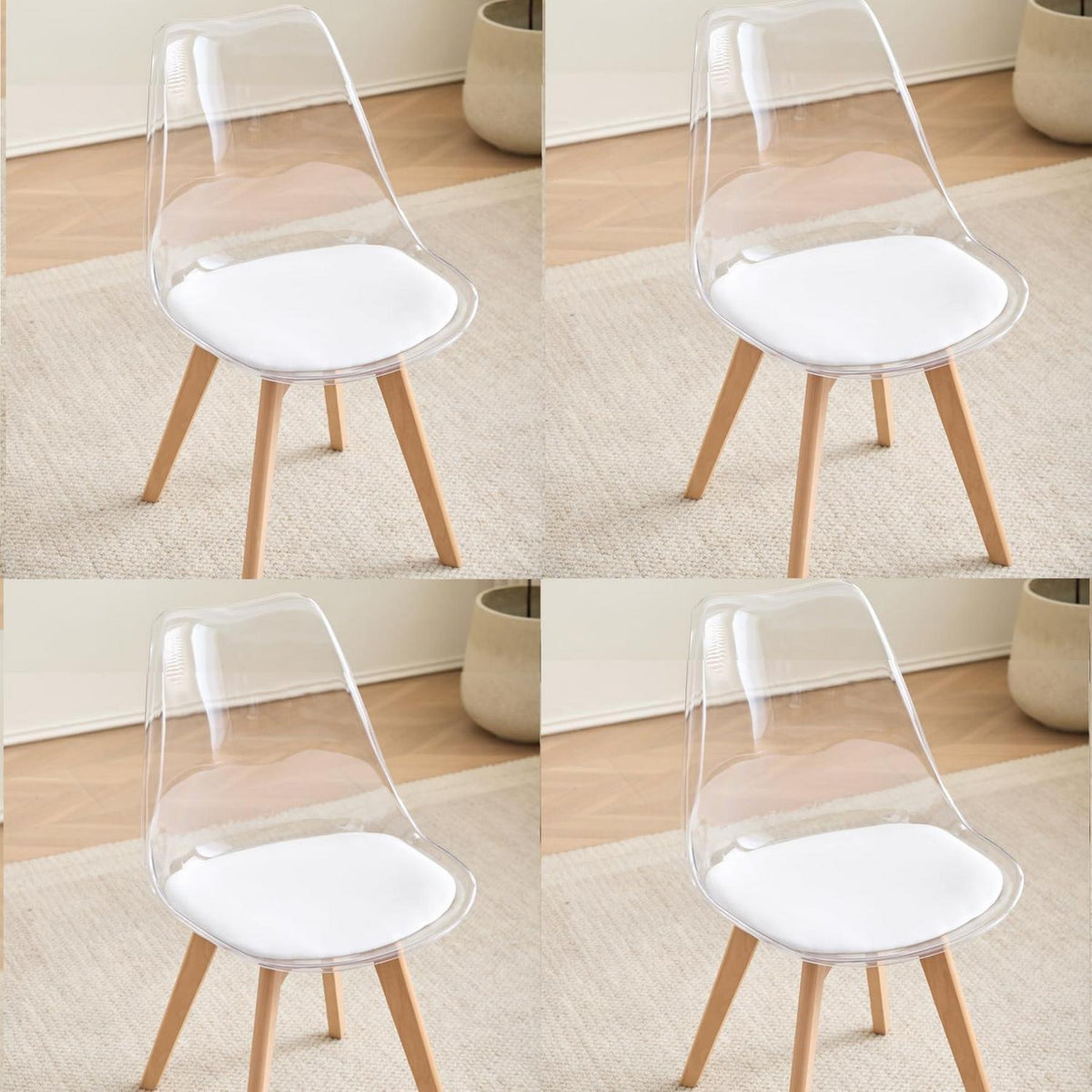 4er Set Esszimmerstühle Weißes & Transparent in Lederoptik