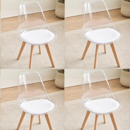4er Set Esszimmerstühle Weißes & Transparent in Lederoptik