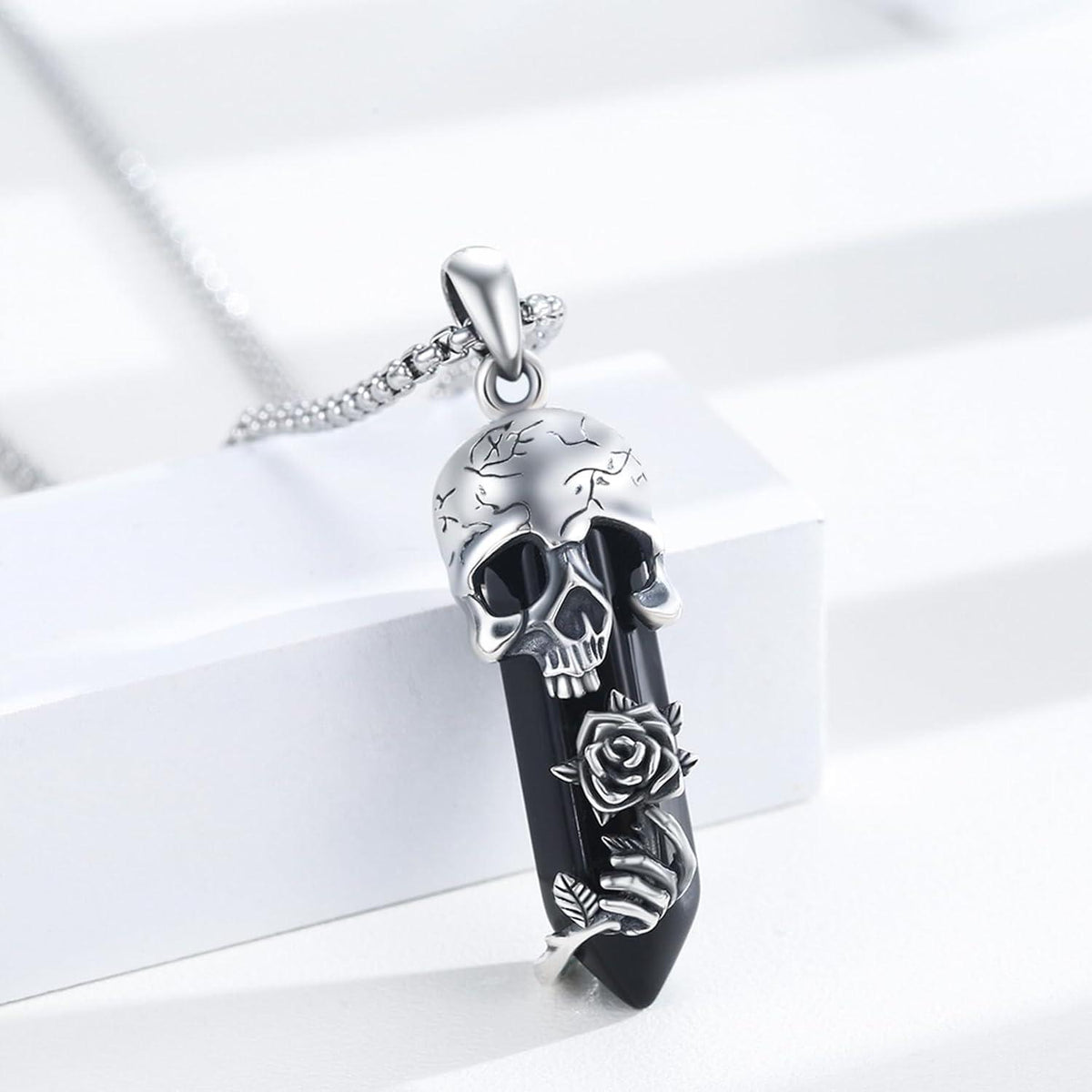 Totenkopf Kette 925 Sterling Silber Rose Kristall Gothic