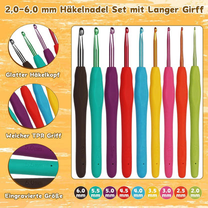 Häkelset für Anfänger mit 15 Farben Wolle und Zubehör