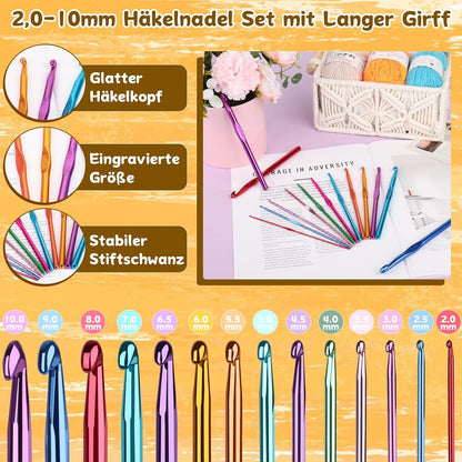 Coopay Häkelset für Anfänger mit Ergonomischen Nadeln, Wolle, Anleitung & Zubehör