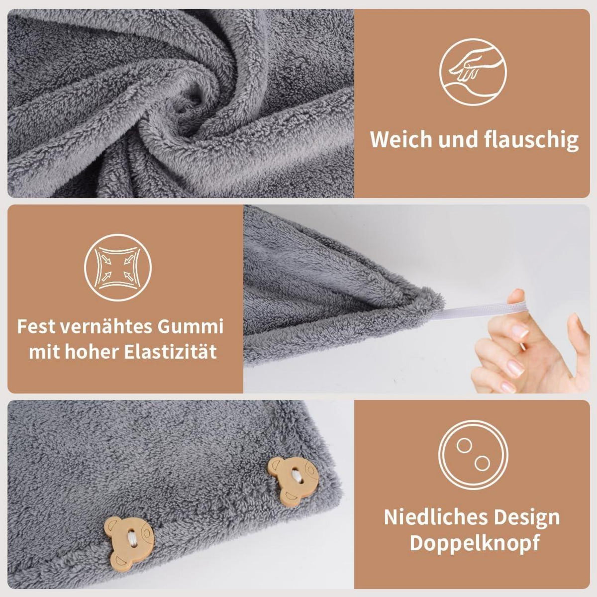Mikrofaser Haarturban Handtuch mit Knopf 2er Set schnell trocknend