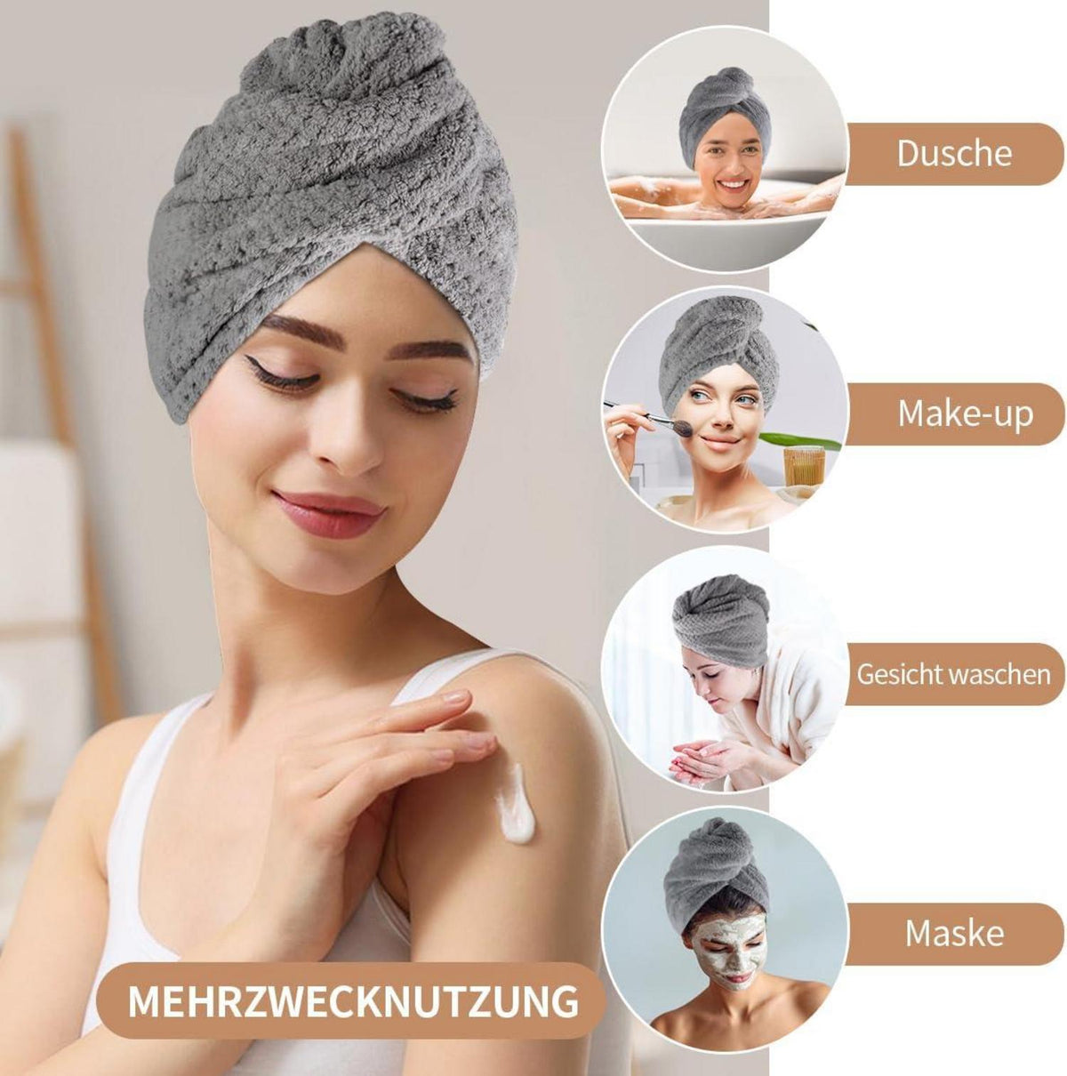 Haarturban Mikrofaser Handtuch mit Knopf 2er Set saugfähig & schnell