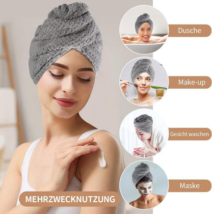 Haarturban Mikrofaser Handtuch mit Knopf 2er Set saugfähig & schnell