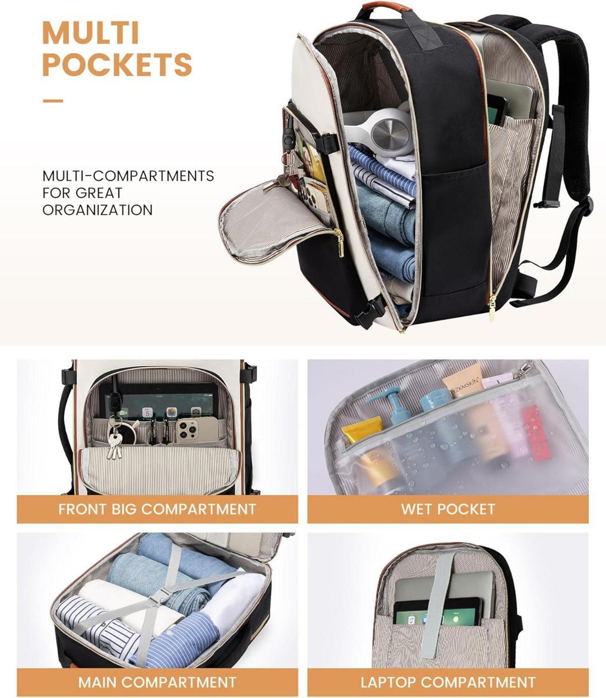 Handgepäck Rucksack Damen Herren 30L Wasserdicht Laptop 17 Zoll Travel Backpack Camping Schule