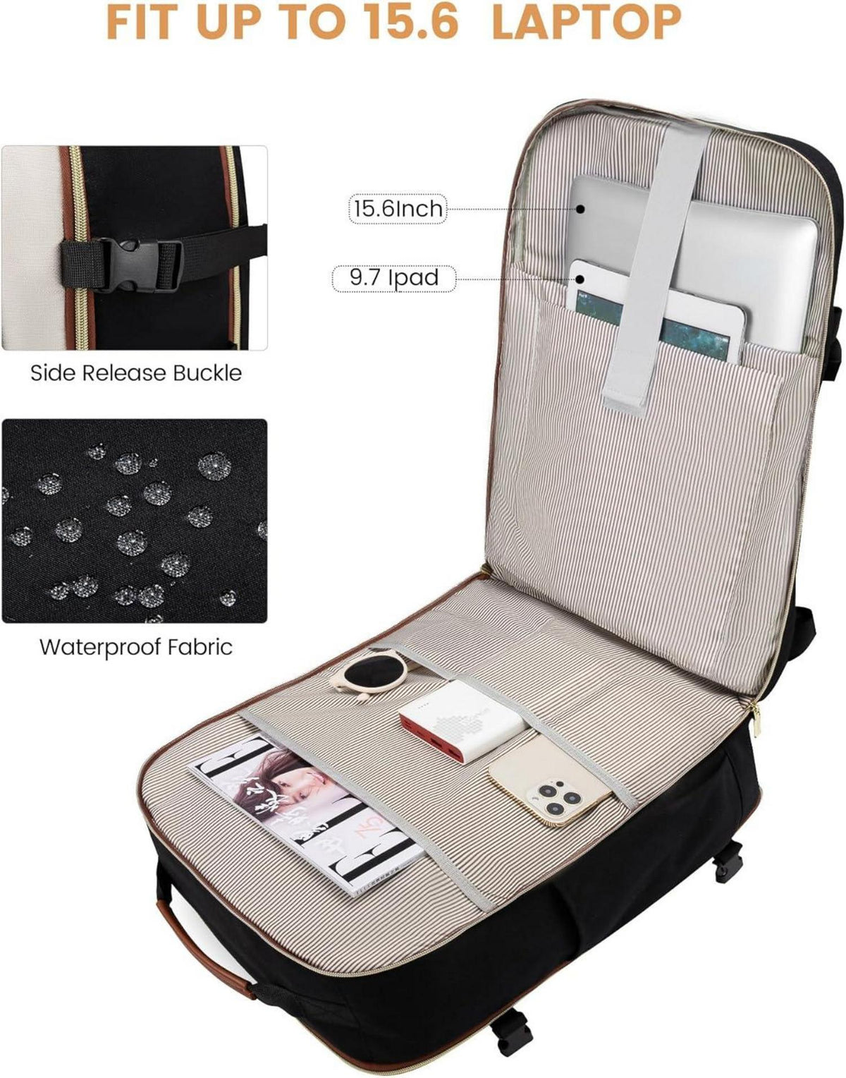 Handgepäck Rucksack 30L wasserdicht Laptopfach 17 Zoll Camping Schule