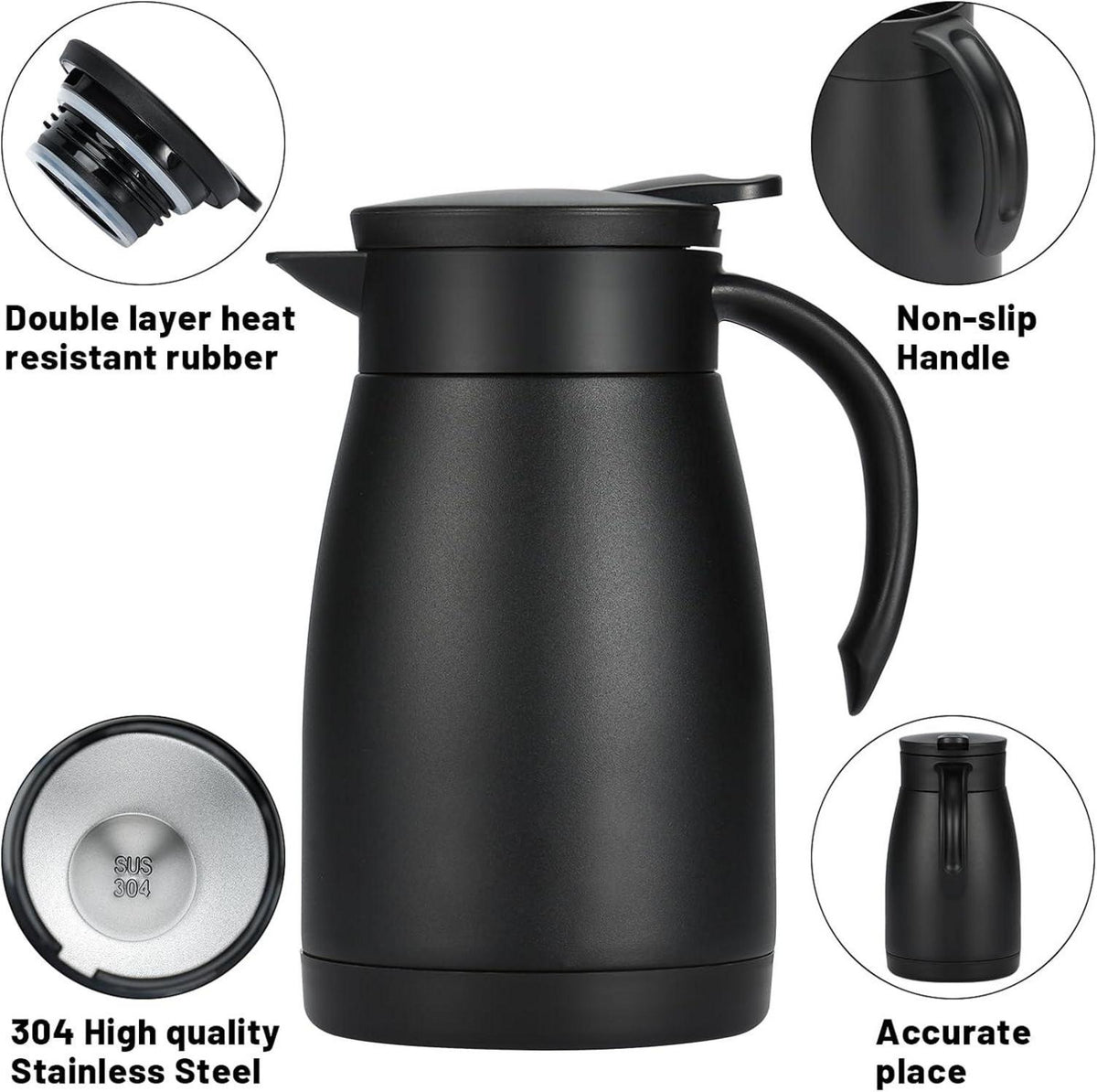 Thermoskanne Edelstahl Isolierkanne doppelwandige 750ML Kaffeekanne Teekanne