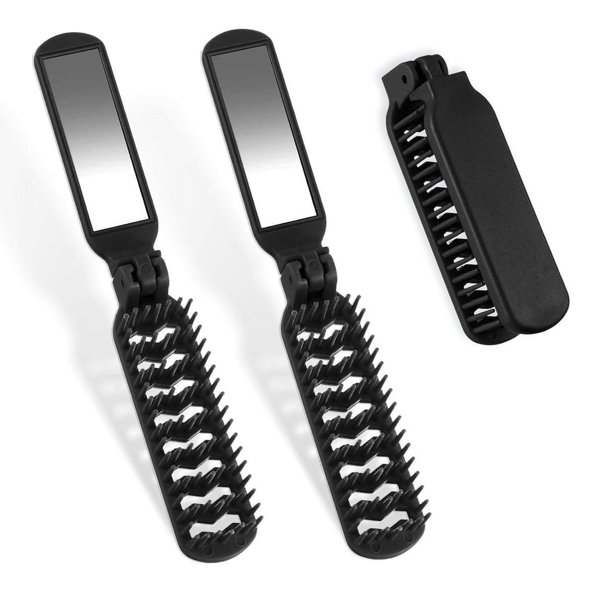 2er Set Klappbare Mini Haarbürsten Schwarz, Reisehaarbürste mit