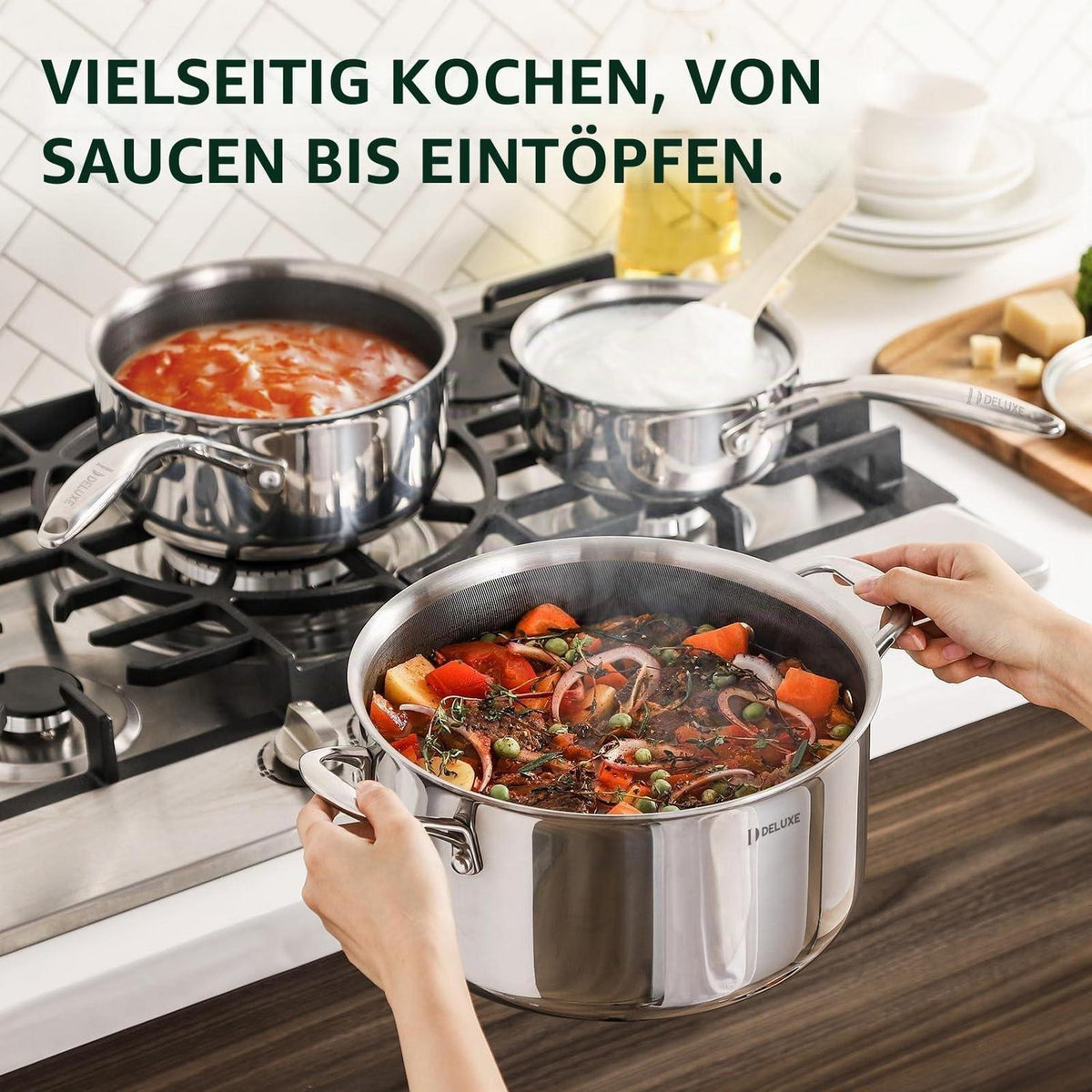 DELUXE 6-teiliges Hybrid-Topfset mit Glasdeckel