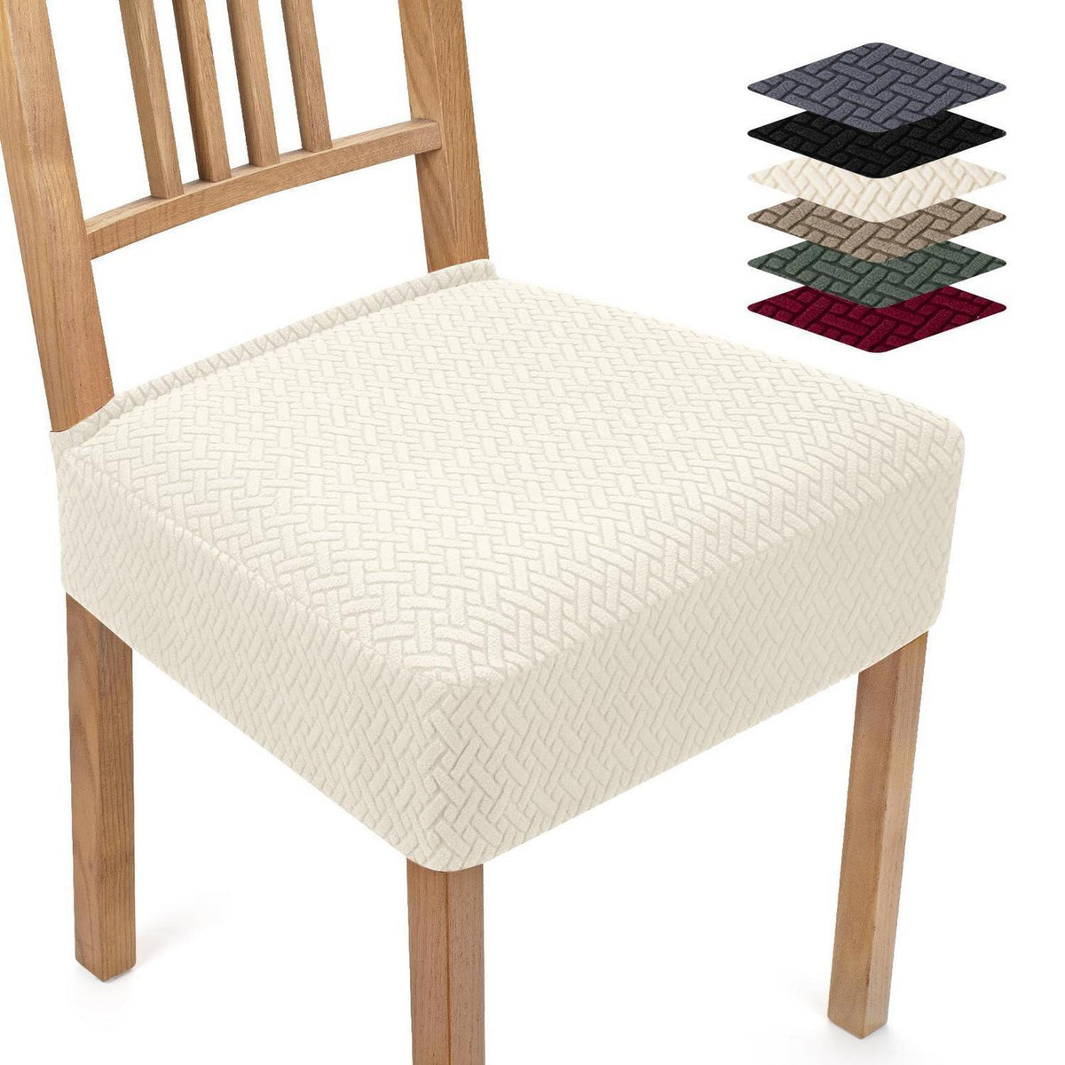 Stretch Jacquard Stuhlbezüge 4er Set – Cremefarben