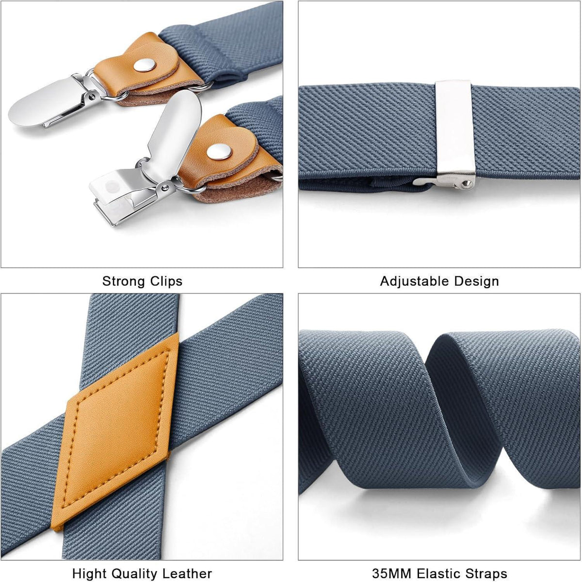 Herren Hosenträger X-Form 3,5cm mit 4 starken Metallclips Blau