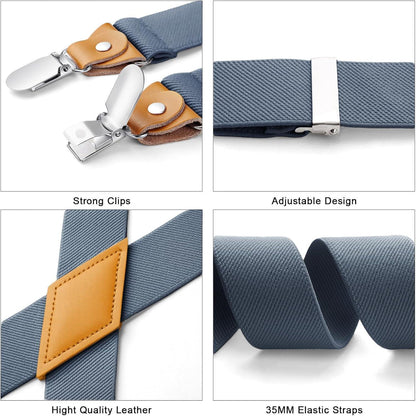 Herren Hosenträger X-Form 3,5cm mit 4 starken Metallclips Blau