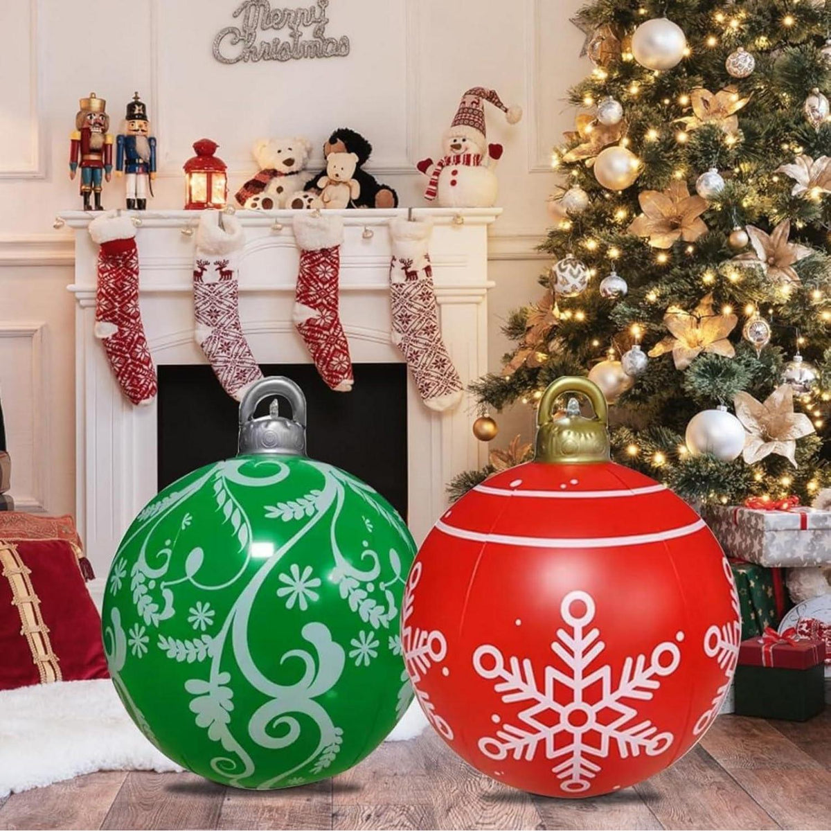 Aufblasbare Weihnachtskugeln 60cm Rot Grün PVC Deko für Außen
