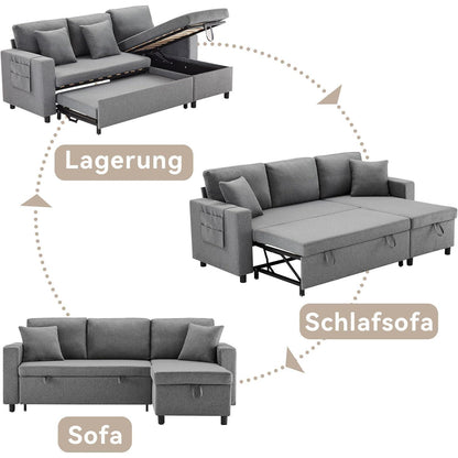 Schlafsofa L-Form Dunkelgrau mit Stauraum & Kissen