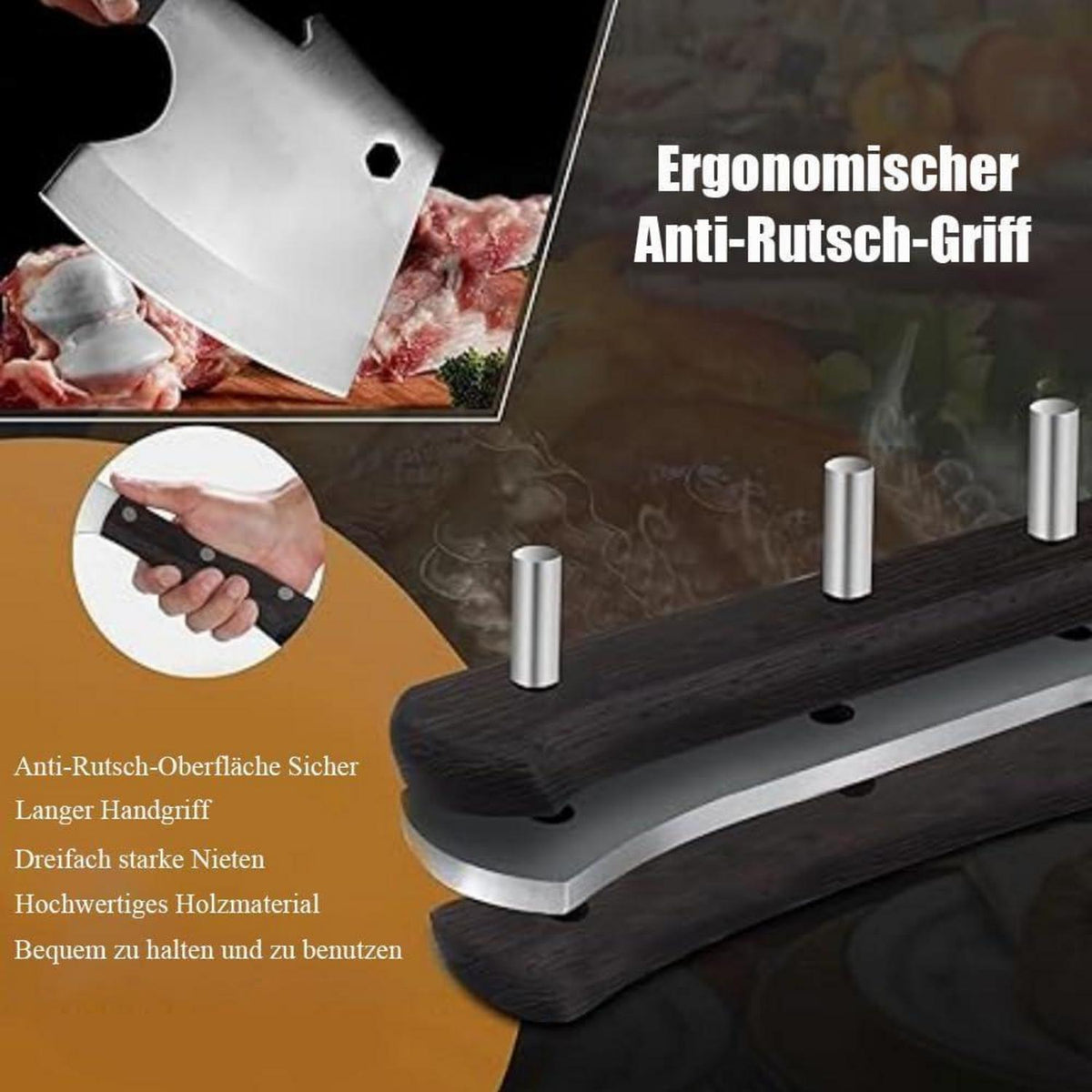 Hackmesser 15 cm – Robustes Fleischerbeil aus Edelstahl mit Holzgriff