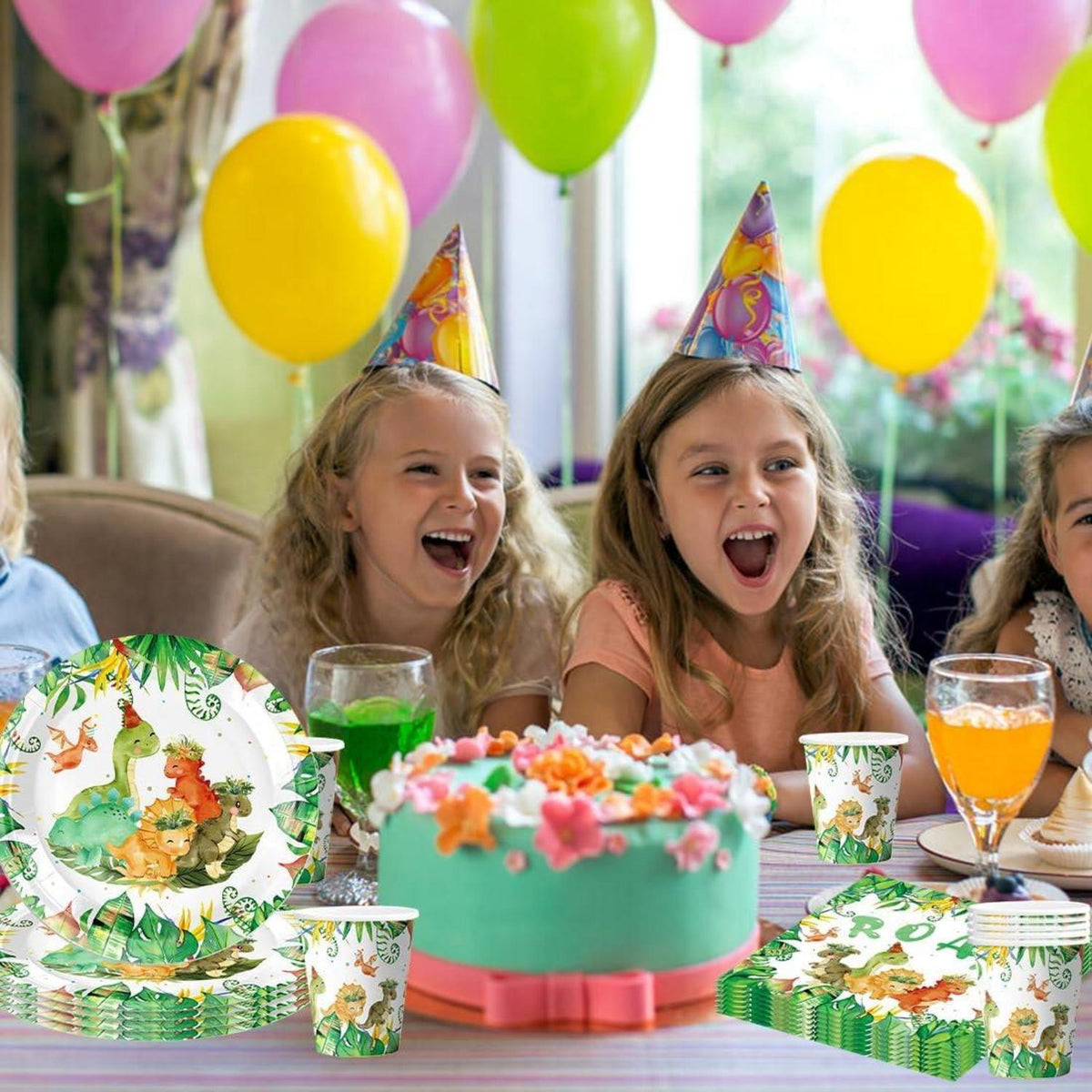 Dino Partygeschirr Set - Kindergeburtstag Deko für 10 Gäste