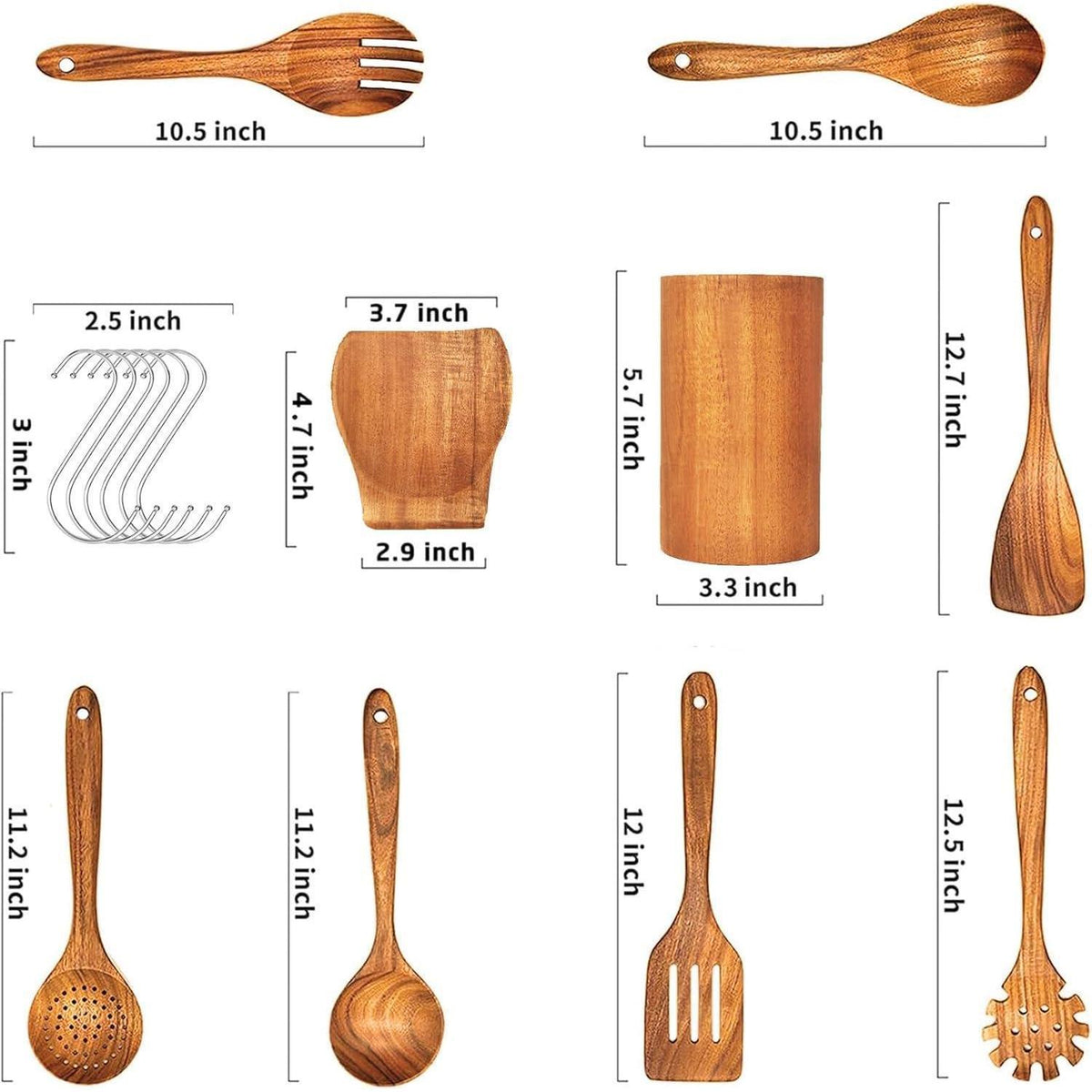 9-teiliges Holz Küchenutensilien Set aus Teakholz