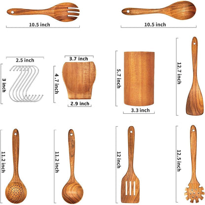 9-teiliges Holz Küchenutensilien Set aus Teakholz