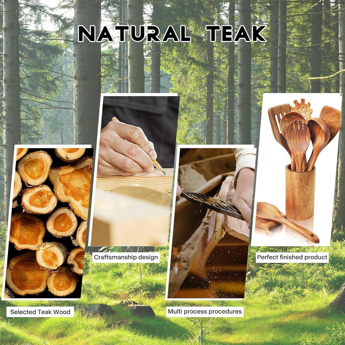 9-teiliges Holz Küchenutensilien Set aus Teakholz