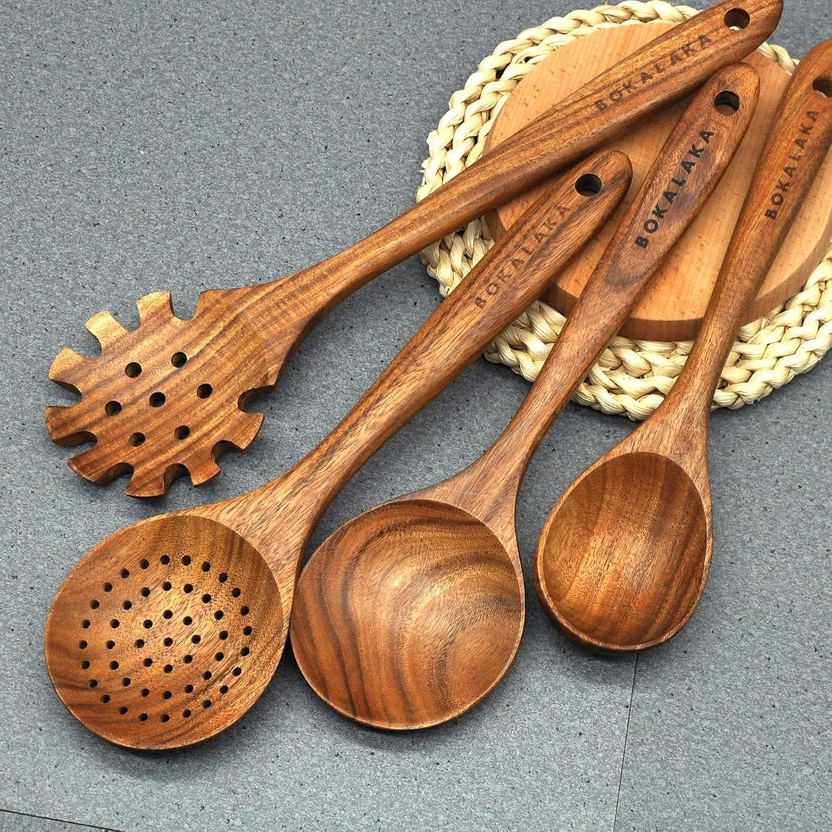 10-teiliges Holzlöffel-Set aus Teakholz – Küchenutensilien