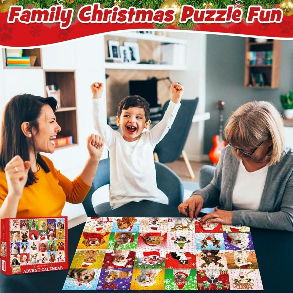 Adventskalender Hund Puzzle Spiel für Kinder Zeichnenlernen