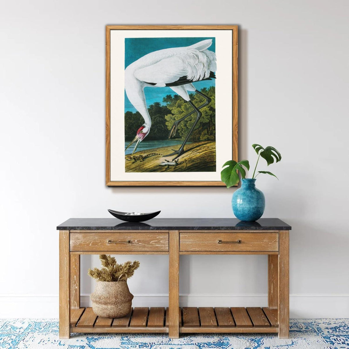 Vintage Vogel Leinwandbild Schreikranich 60x90 cm mit Rahmen