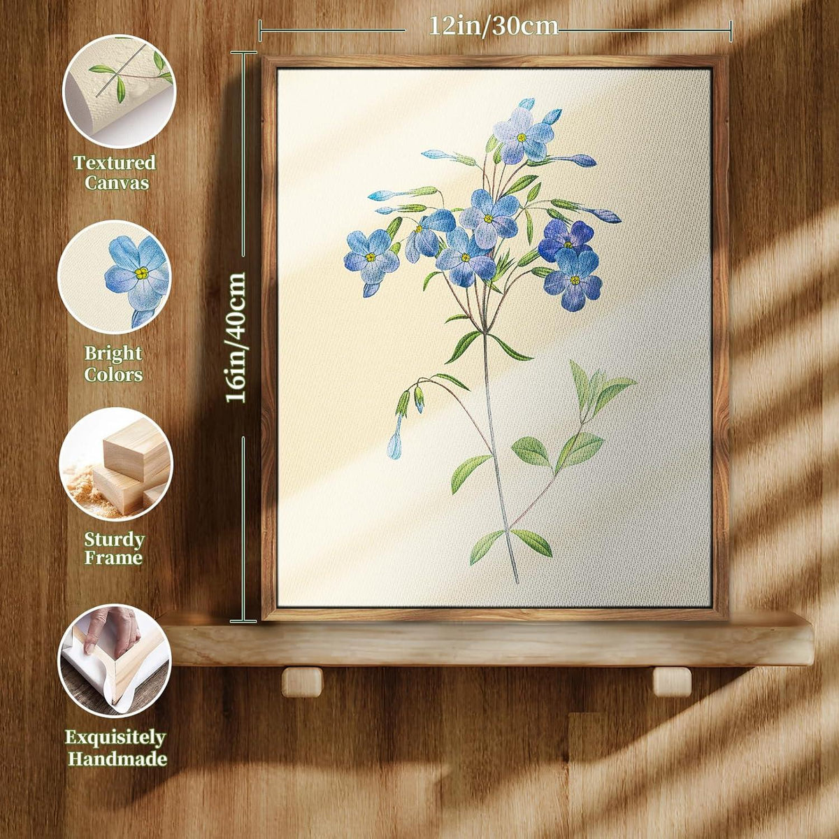 Leinwandbild Vintage Botanik Blaue Wildblumen mit Rahmen 30x40 cm