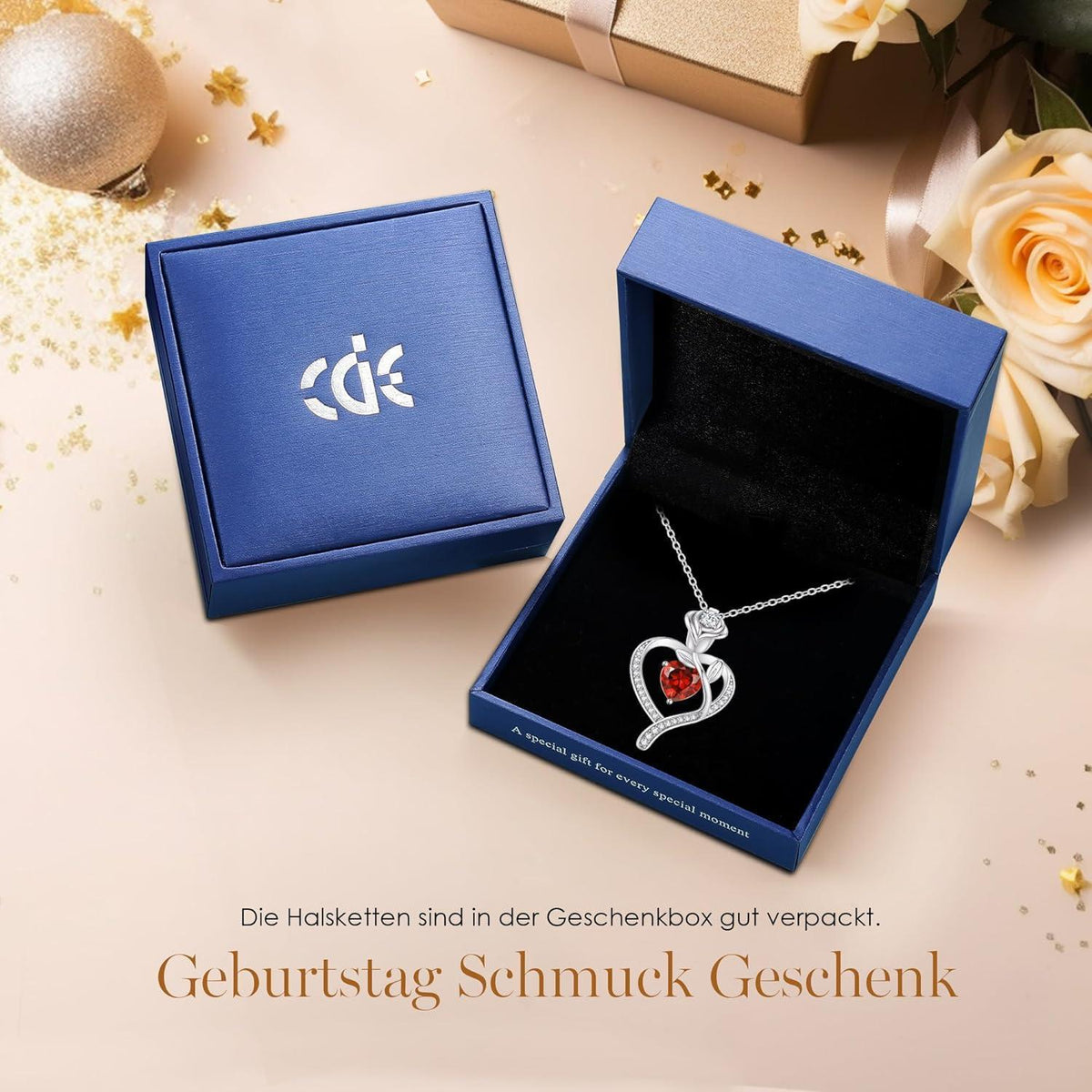 Herz Halskette Rosegold mit Geburtsstein Sterling Silber 925 Damen