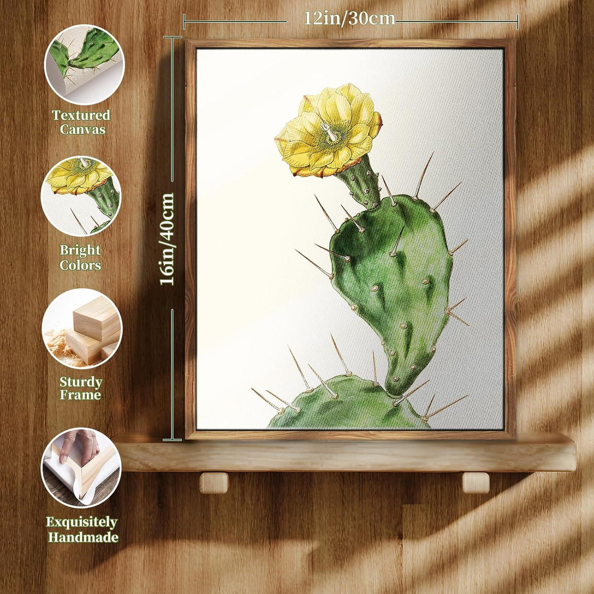 Leinwand Bilder Vintage Botanisch 30x40 cm mit Holzrahmen - Opuntia Flowering Plants Aesthetic Wandbilder