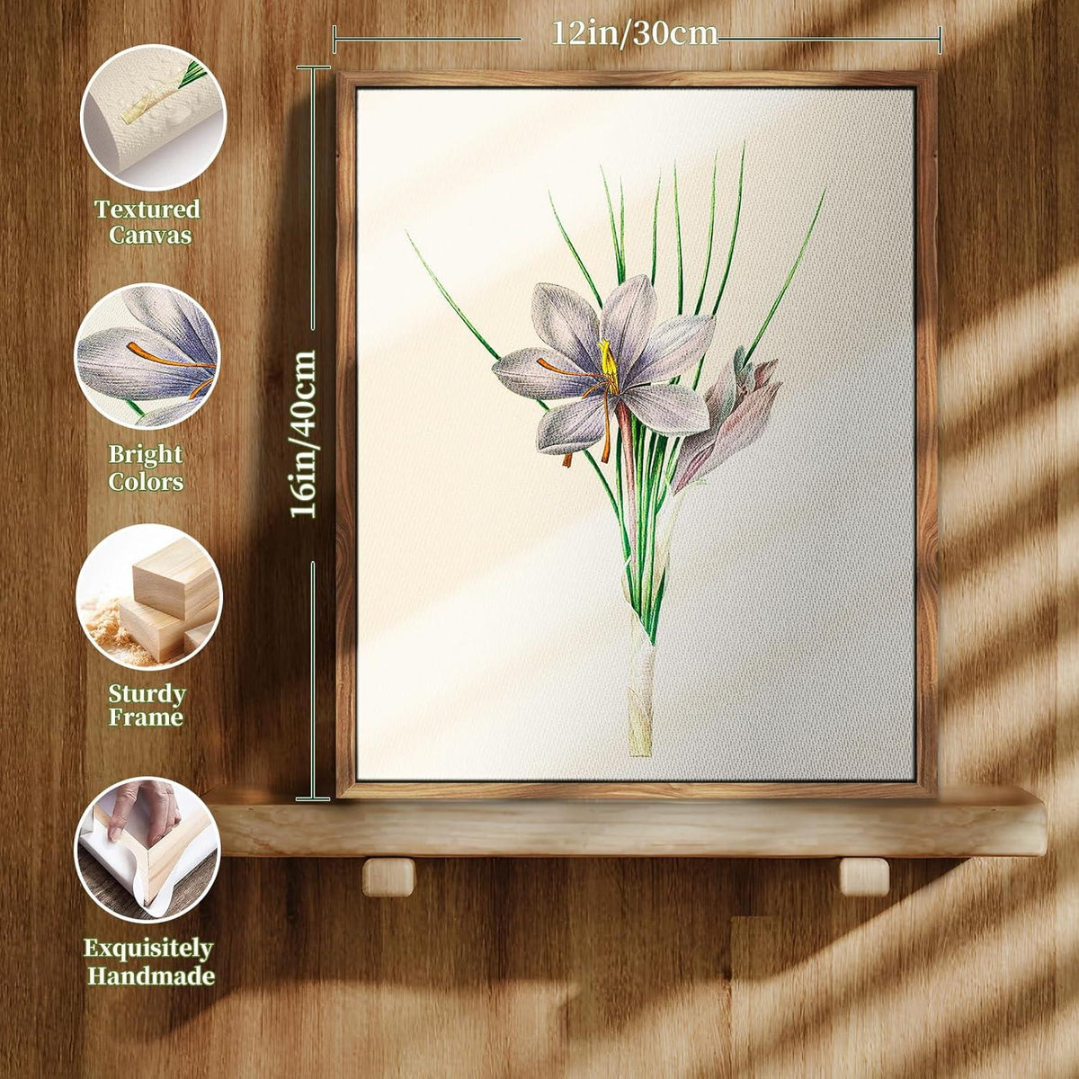 Vintage Botanisches Leinwandbild Holzrahmen 30x40cm Wanddekoration Wohnzimmer Badezimmer Schlafzimmer Büro Aesthetic