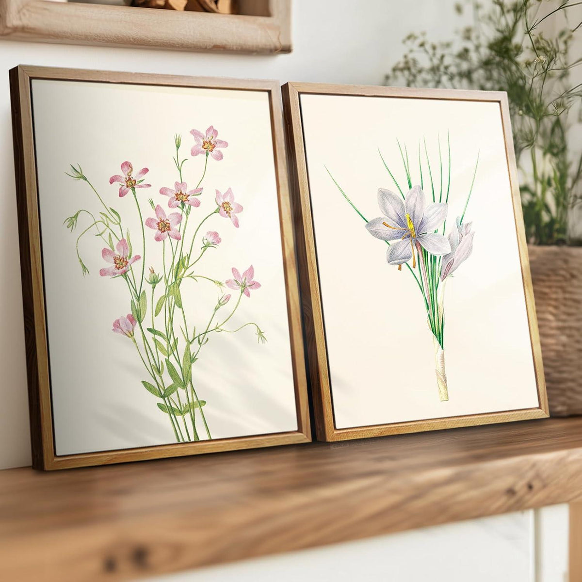 Vintage Botanische Leinwand Bilder mit Rahmen Holz 30x40 cm Wohnzimmer