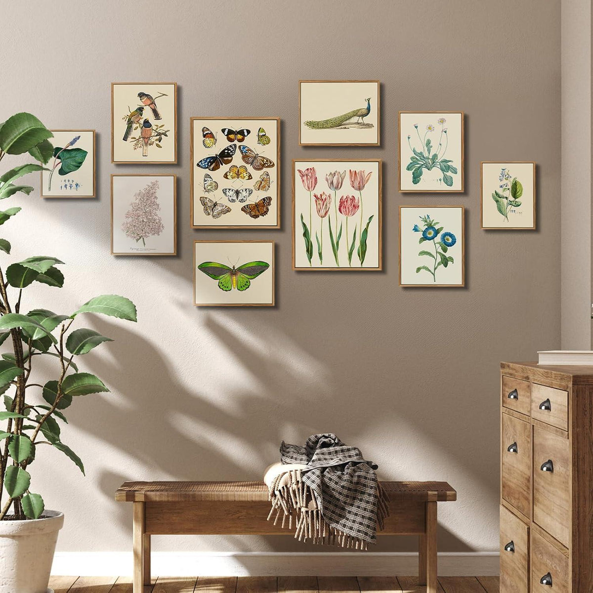 Vintage Insekten Leinwandbild mit Holzrahmen, 30x40cm, Wanddekoration