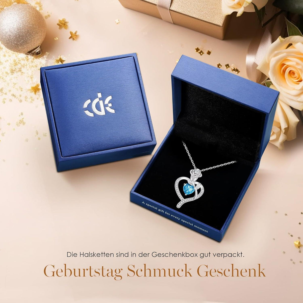 Herz Halskette Damen Rosegold Sterling Silber 925 mit Geburtsstein