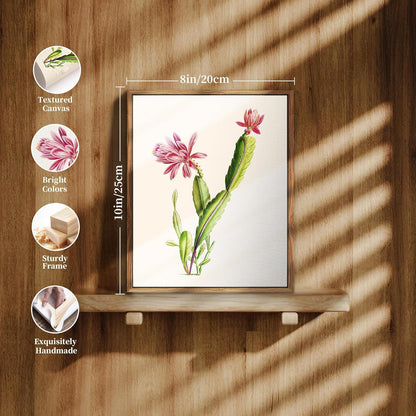 Leinwand Bilder Vintage Botanik mit Holzrahmen, 20x25 cm, Kaktus Rosa Blumen Aesthetic, Wandbilder Schlafzimmer Badezimmer